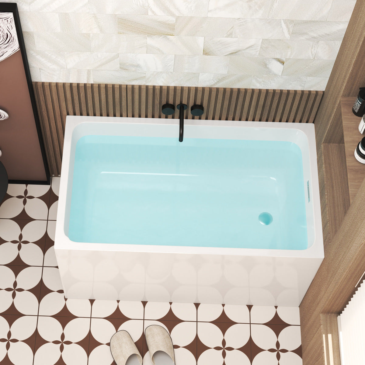 47" Acrylic Freestanding Bathtub ,Spacious rectangle Shape, Gloss White Finish, Chrome Overflow & Pop-Up Drain CUPC Certificate