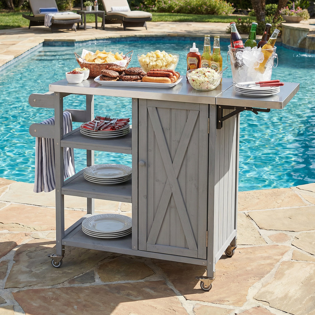 Foldable Outdoor Kitchen Island Grey - Mobile Patio Prep Cart