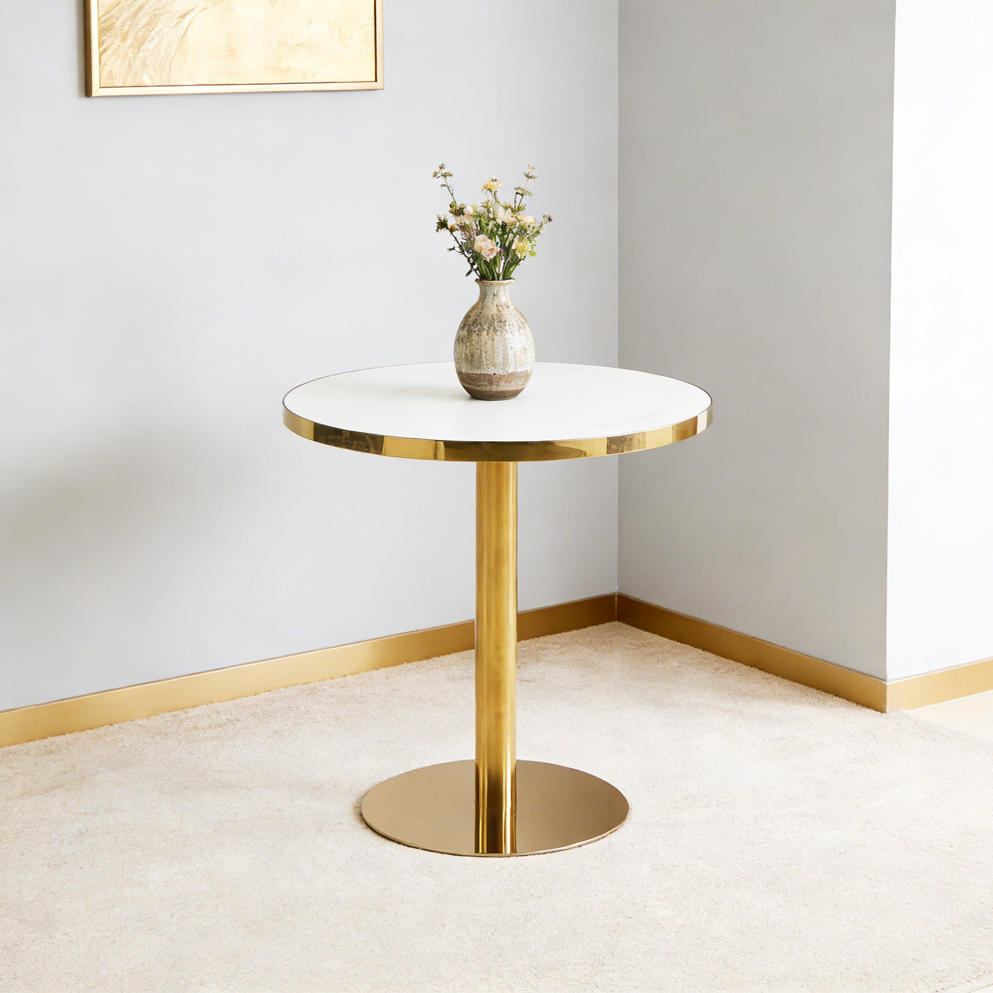 31.5inch Mid-Century Modern Pedestal Table, Multi-Functional Dining Table for 4-6 People & Large Coffee Table, White MDF Cremic Top for Living Room, Kitchen, Office