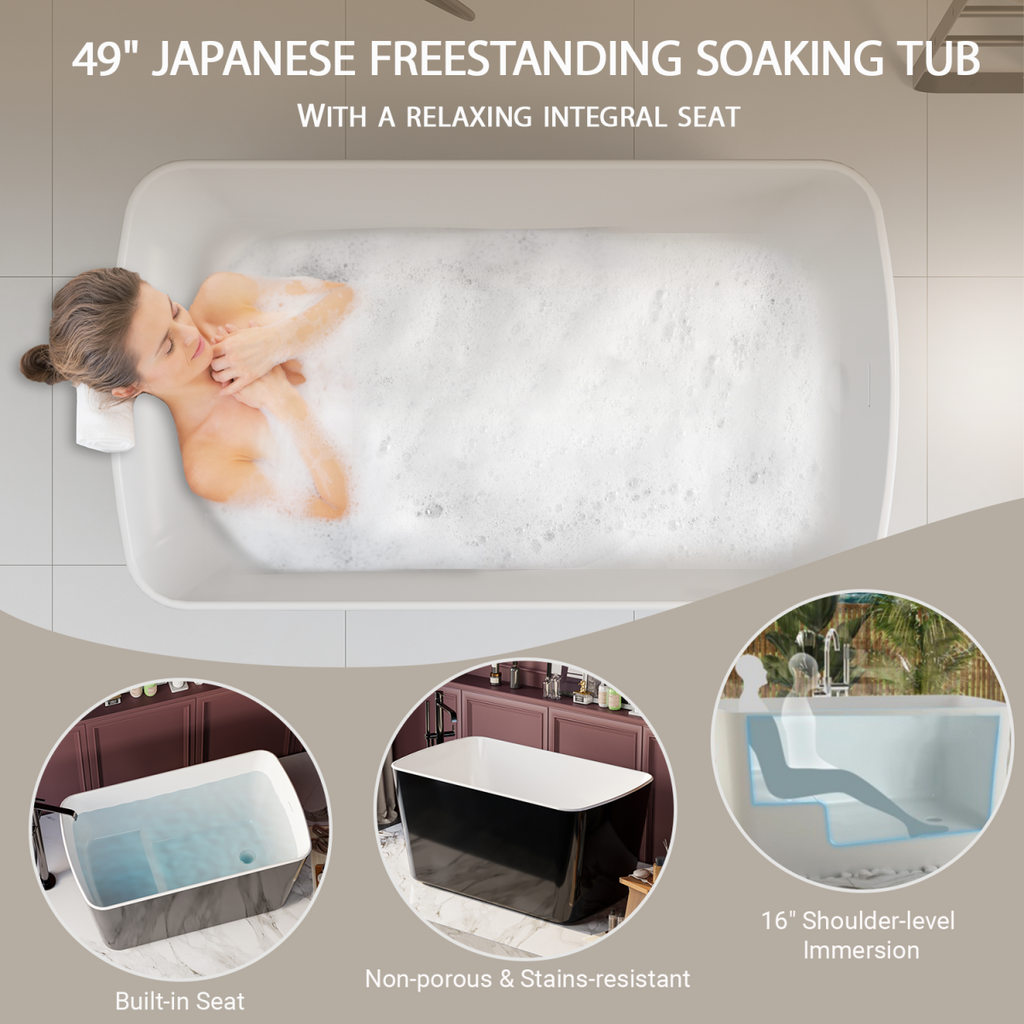 Luxury Square Japanese Soaking Bathtub