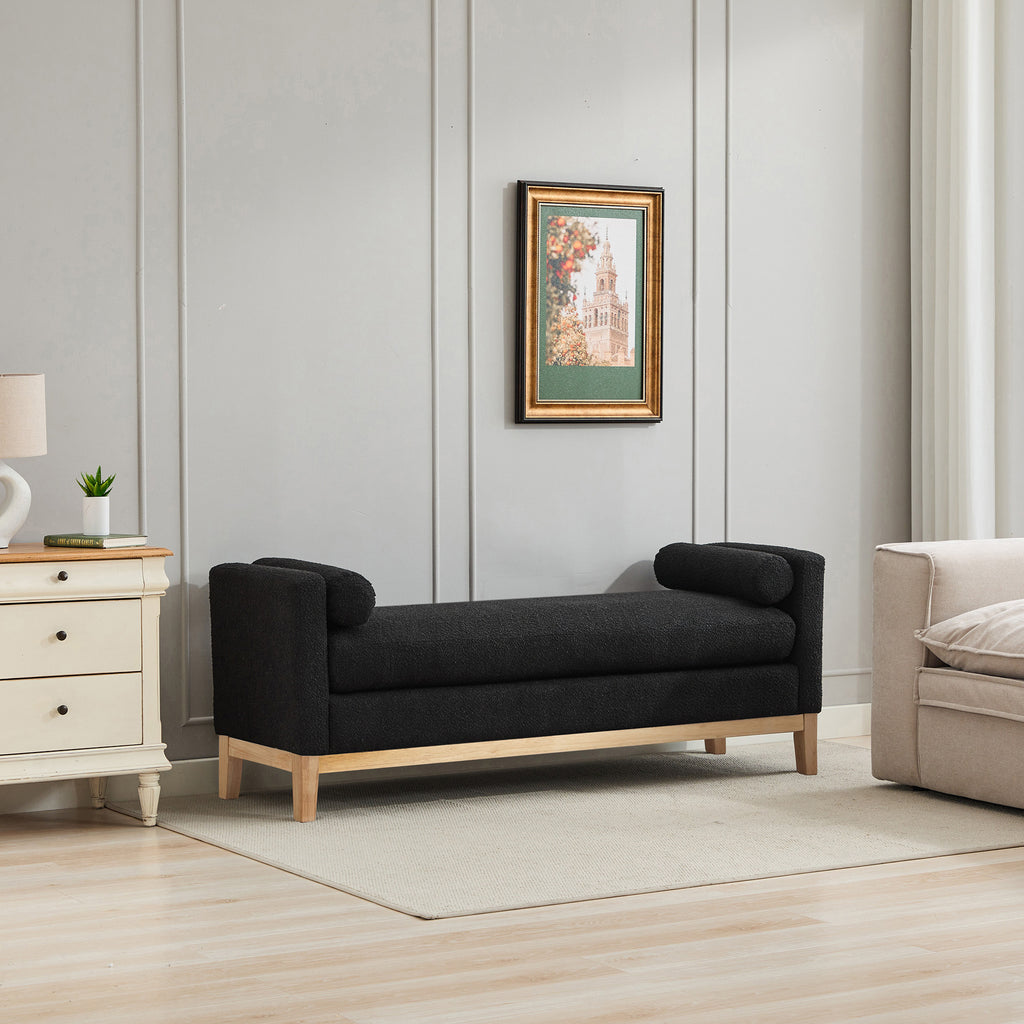 66.34" Wide Elegant Upholstered Bench in Black Boucle