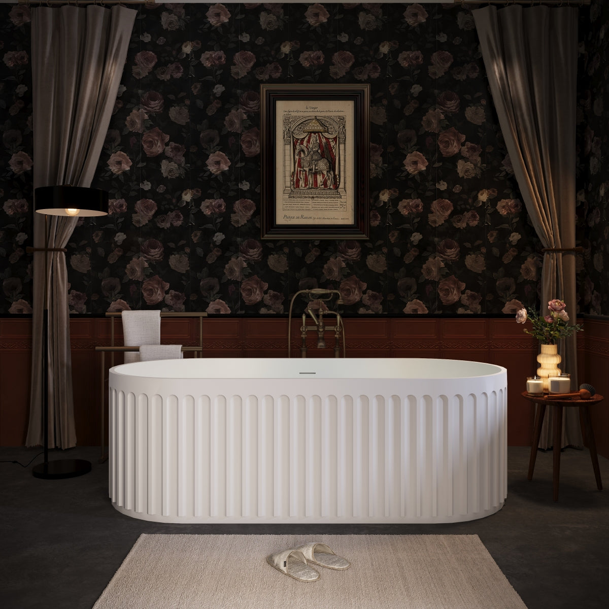 67" Freestanding Solid Surface Bathtub, Luxury Engineered Stone Resin Freestanding Soaking Bathtub with Overflow and Pop-up Drain cUPC Certified,