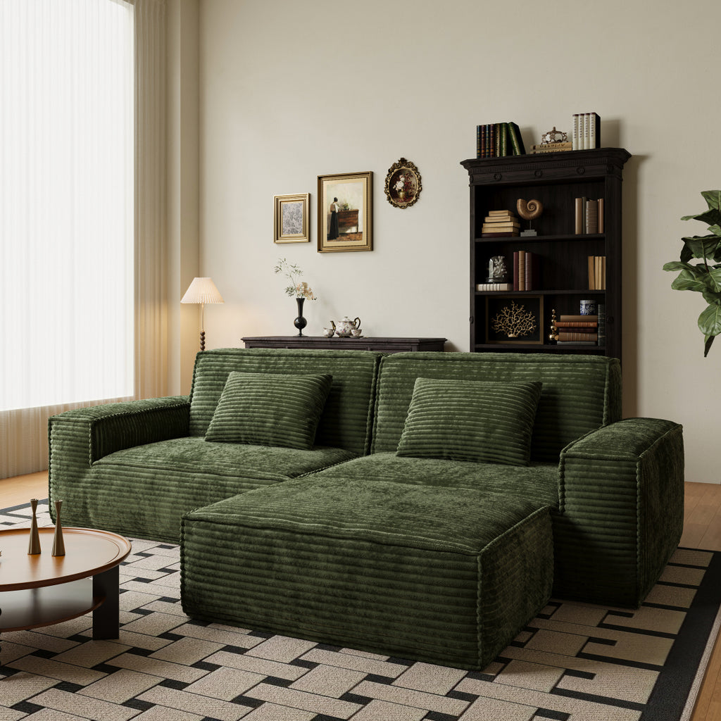 106.3in Compressed sofa with large stripes, modern style, comfortable home style, vacuum compression, full sponge, high rebound-Straight row with foot