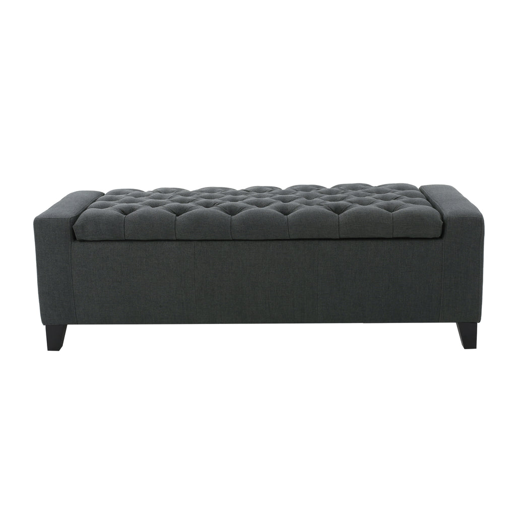 Contemporary Tufted Storage Ottoman in Dark Grey