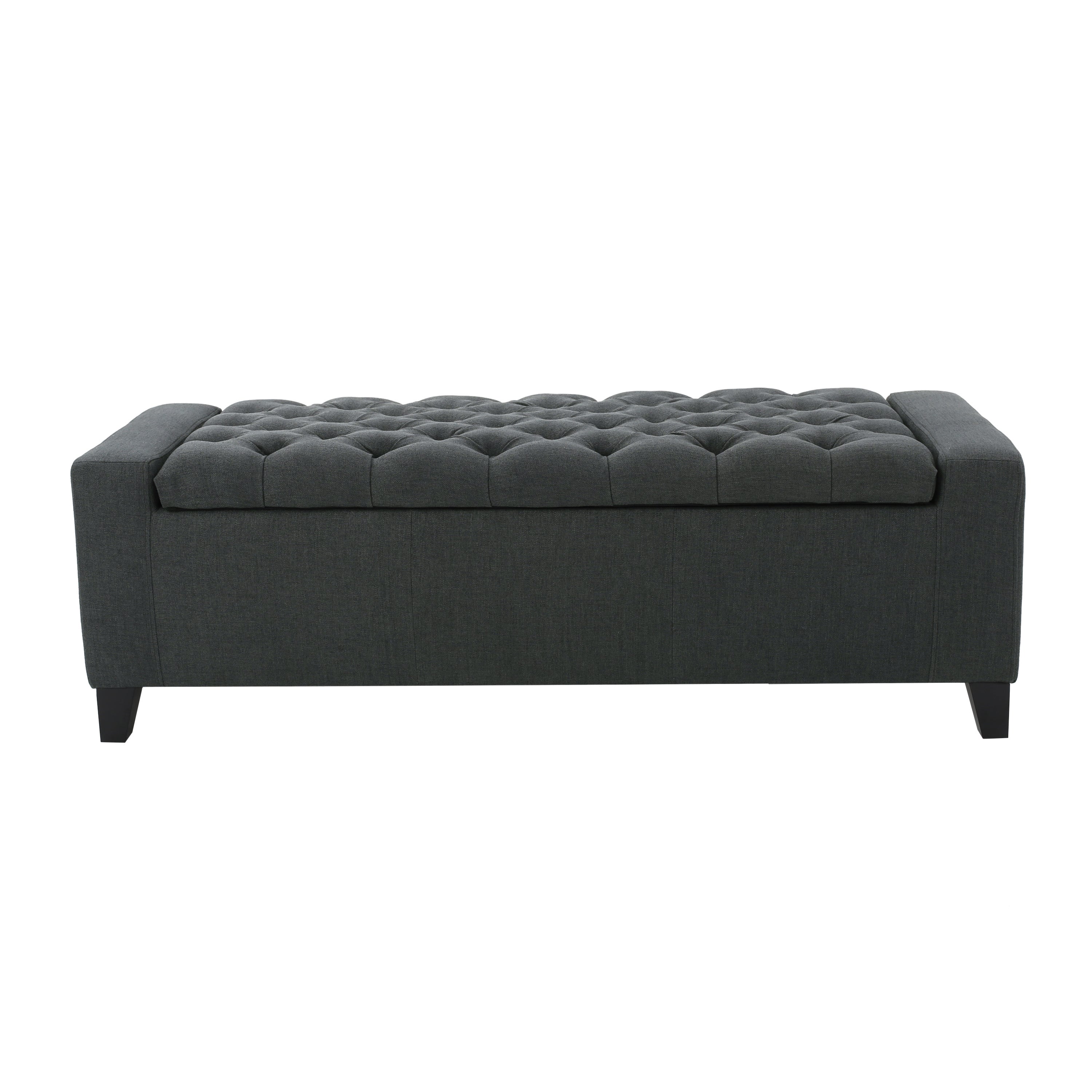 Contemporary Tufted Storage Ottoman in Dark Grey