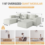 118-inch modular sofa can be converted into an oversized sofa bed Free conversion sofa set flexible configuration, soft corduroy cloud velvet fabric