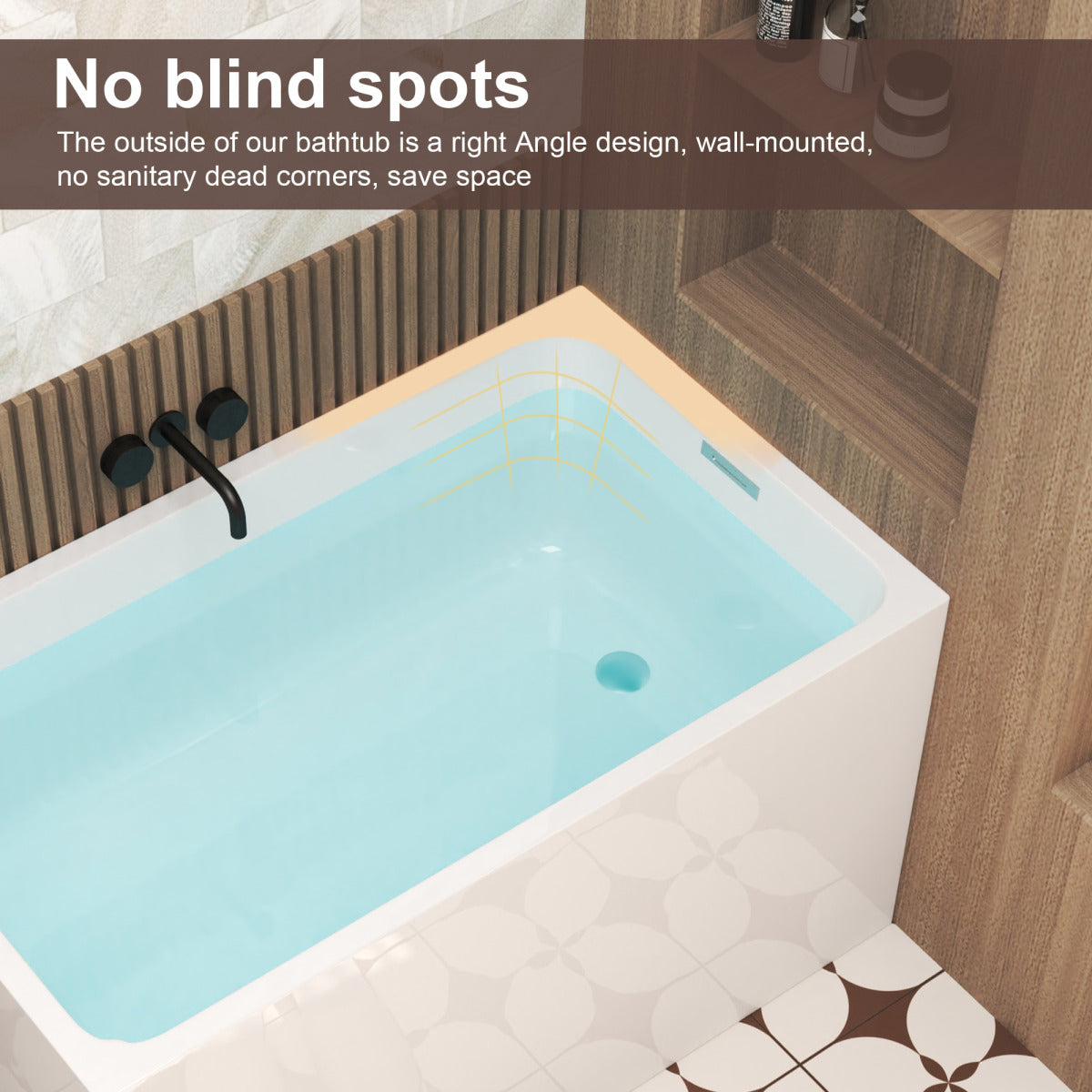 47" Acrylic Freestanding Bathtub ,Spacious rectangle Shape, Gloss White Finish, Chrome Overflow & Pop-Up Drain CUPC Certificate