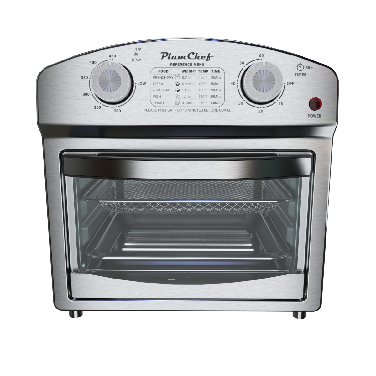 12.5 Quart 7-in-1 Stainless Steel Convection Toaster Oven 1500W 5 Pre-Set Menus Silver