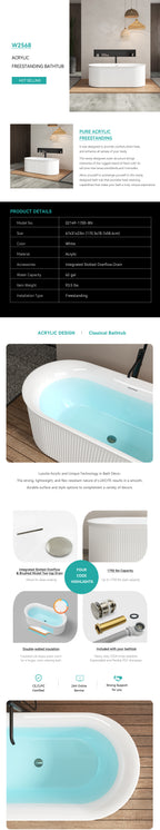 Gloss White Fluted Freestanding Bathtub