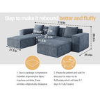 ShineHome 118 Inch Modular Sofa Bed Gray Corduroy Cloud Velvet Fabric With Flexible Configuration And Two Footrests