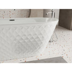 59'' acrylic freestanding bathtub with unique diamond pattern design: spacious oval shape,  Gloss white finish, Chrome overflow and pop-up drain CUPC