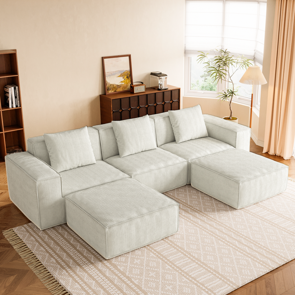 118-inch modular sofa can be converted into an oversized sofa bed Free conversion sofa set flexible configuration, soft corduroy cloud velvet fabric