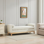 66.34" Wide Elegant Upholstered Bench in Ivory Boucle
