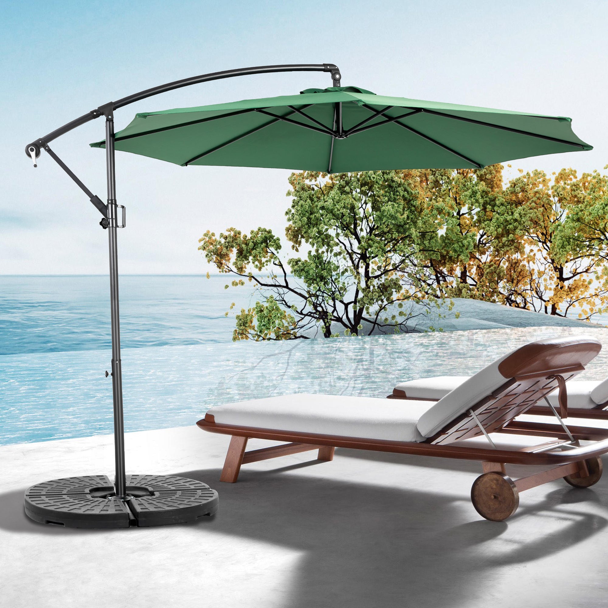 10 ft Offset Cantilever Patio Umbrella — UPF50+ Polyester, 8-Rib Steel Frame, Dark Green