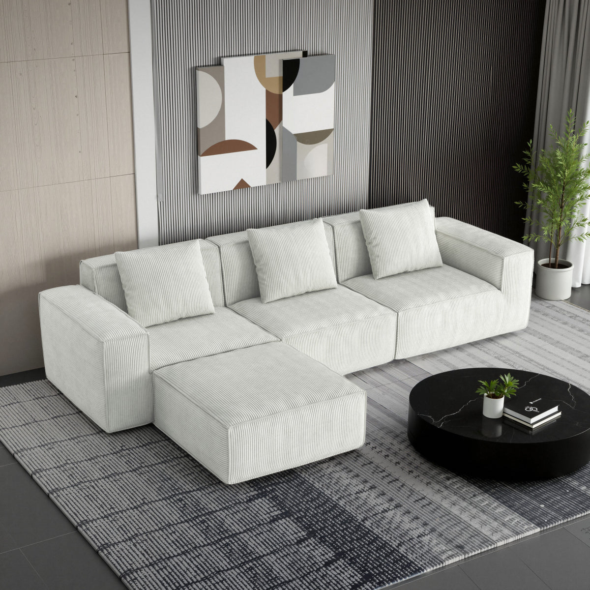 118-inch modular sofa can be converted into an oversized sofa bed Free conversion sofa set flexible configuration, soft corduroy cloud velvet fabric
