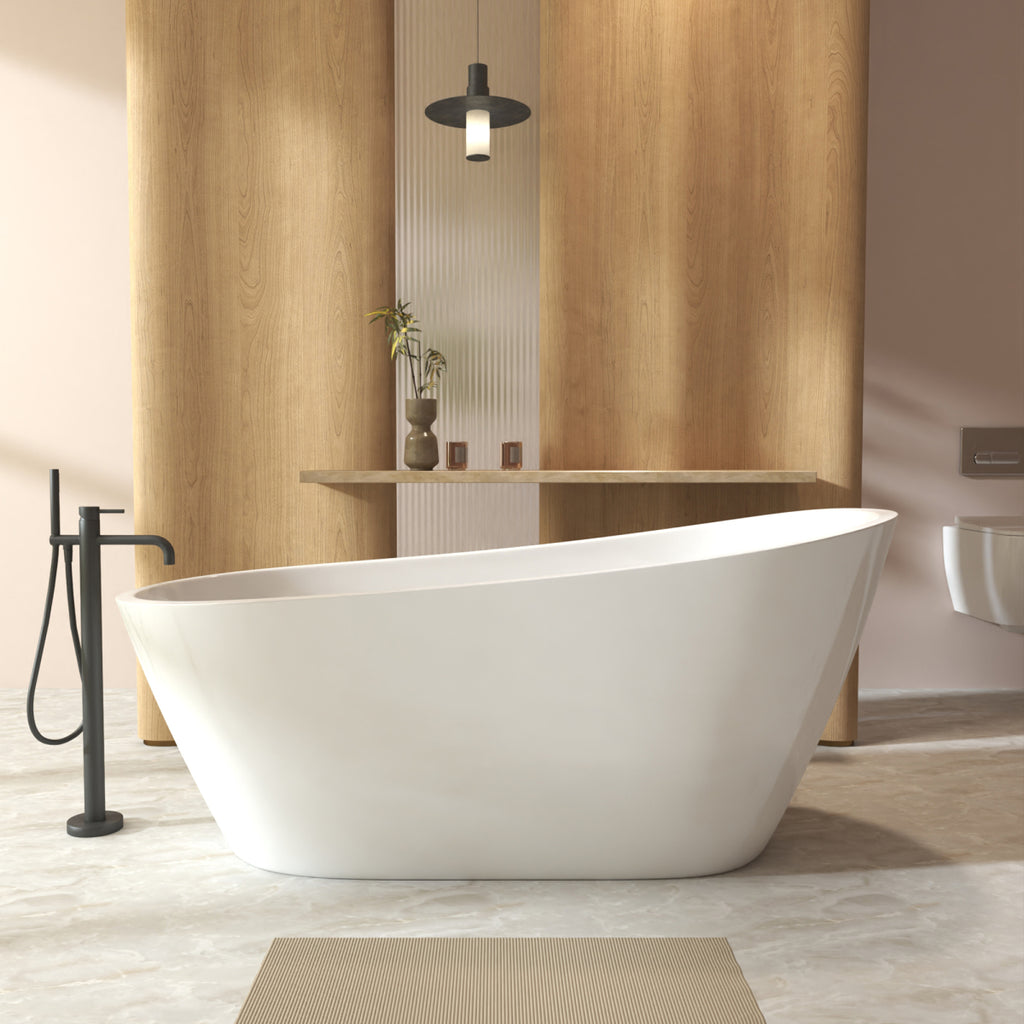 67"Special-shaped Freestanding Slipper Bathtub: Gloss White Finish, Chrome Overflow & Pop-Up Drain, cUPC Certified
