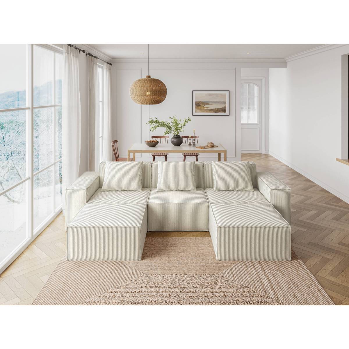 118-inch modular sofa can be converted into an oversized sofa bed Free conversion sofa set flexible configuration, soft corduroy cloud velvet fabric