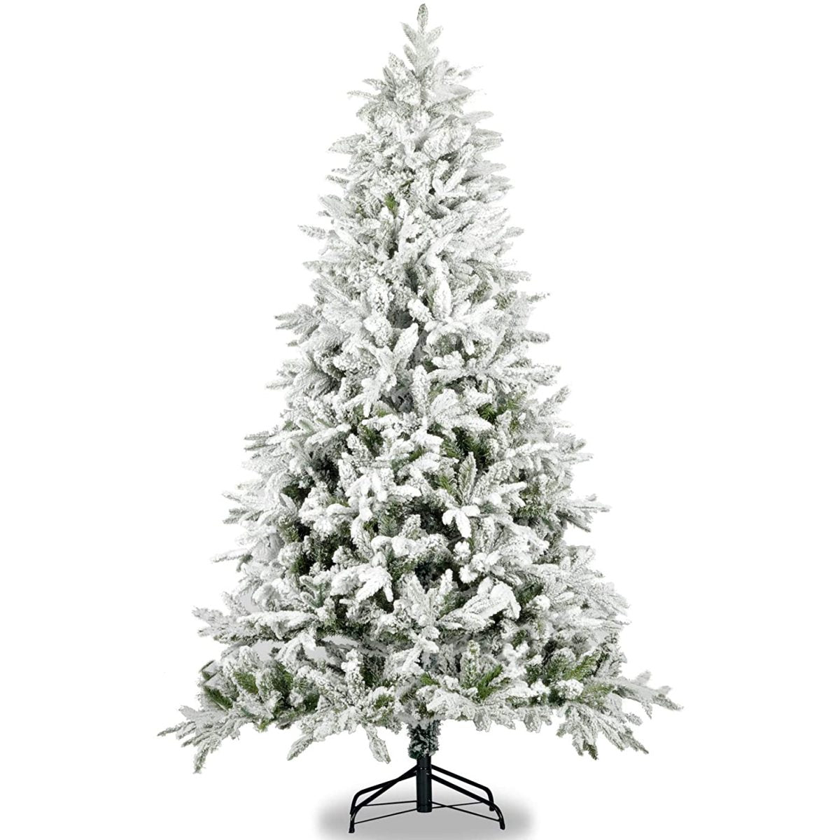Snow Flocked Christmas Tree 7ft Artificial Hinged Pine Tree with White