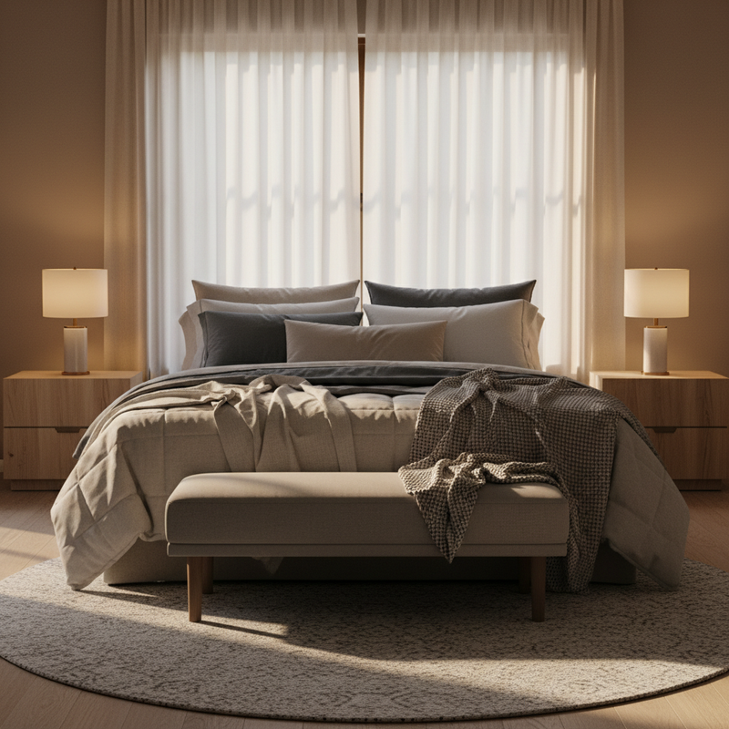 bedroom atmosphere ,Soft, calming lighting for rest and relaxation.ar 1:1