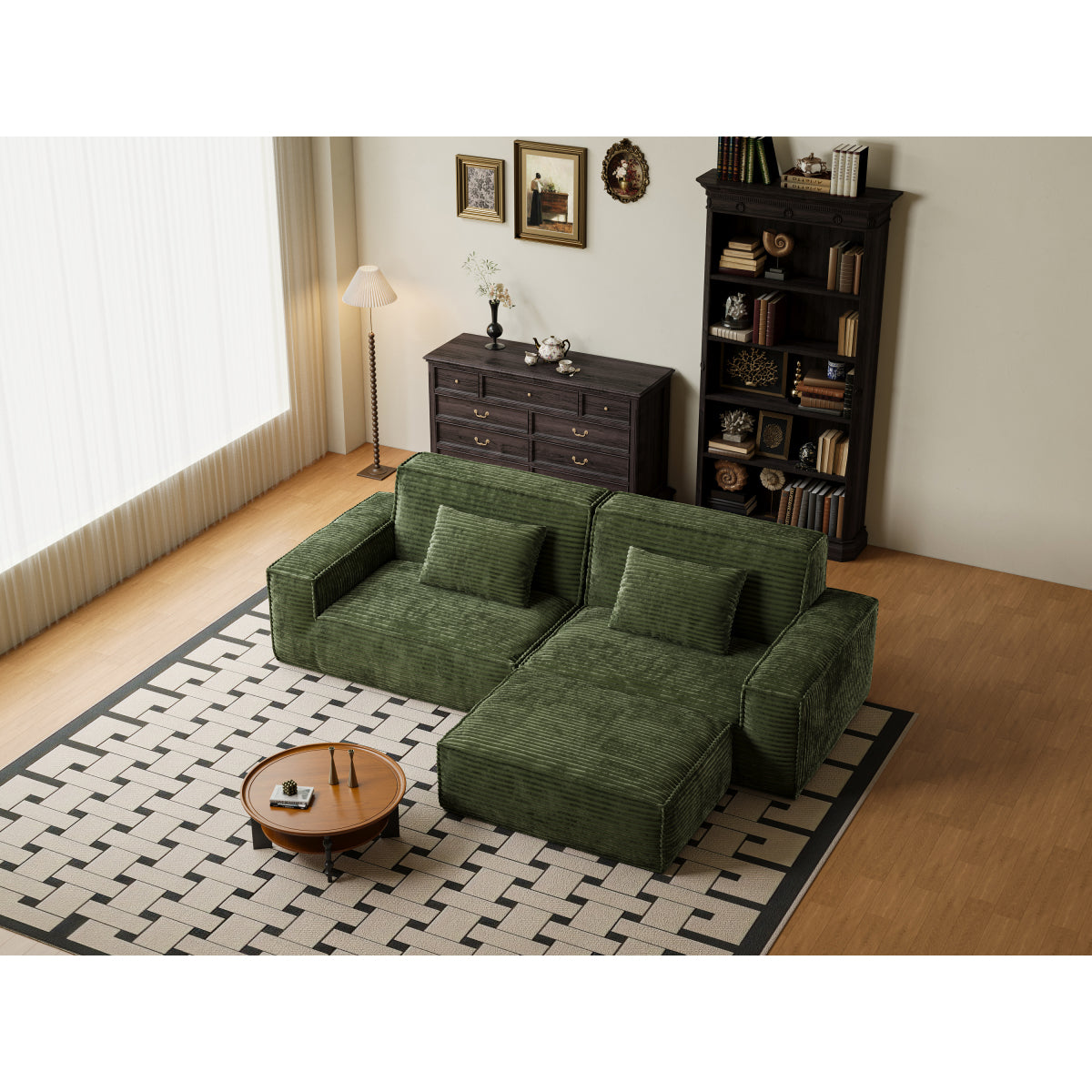 106.3in Compressed sofa with large stripes, modern style, comfortable home style, vacuum compression, full sponge, high rebound-Straight row with foot