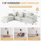 118-inch modular sofa can be converted into an oversized sofa bed Free conversion sofa set flexible configuration, soft corduroy cloud velvet fabric