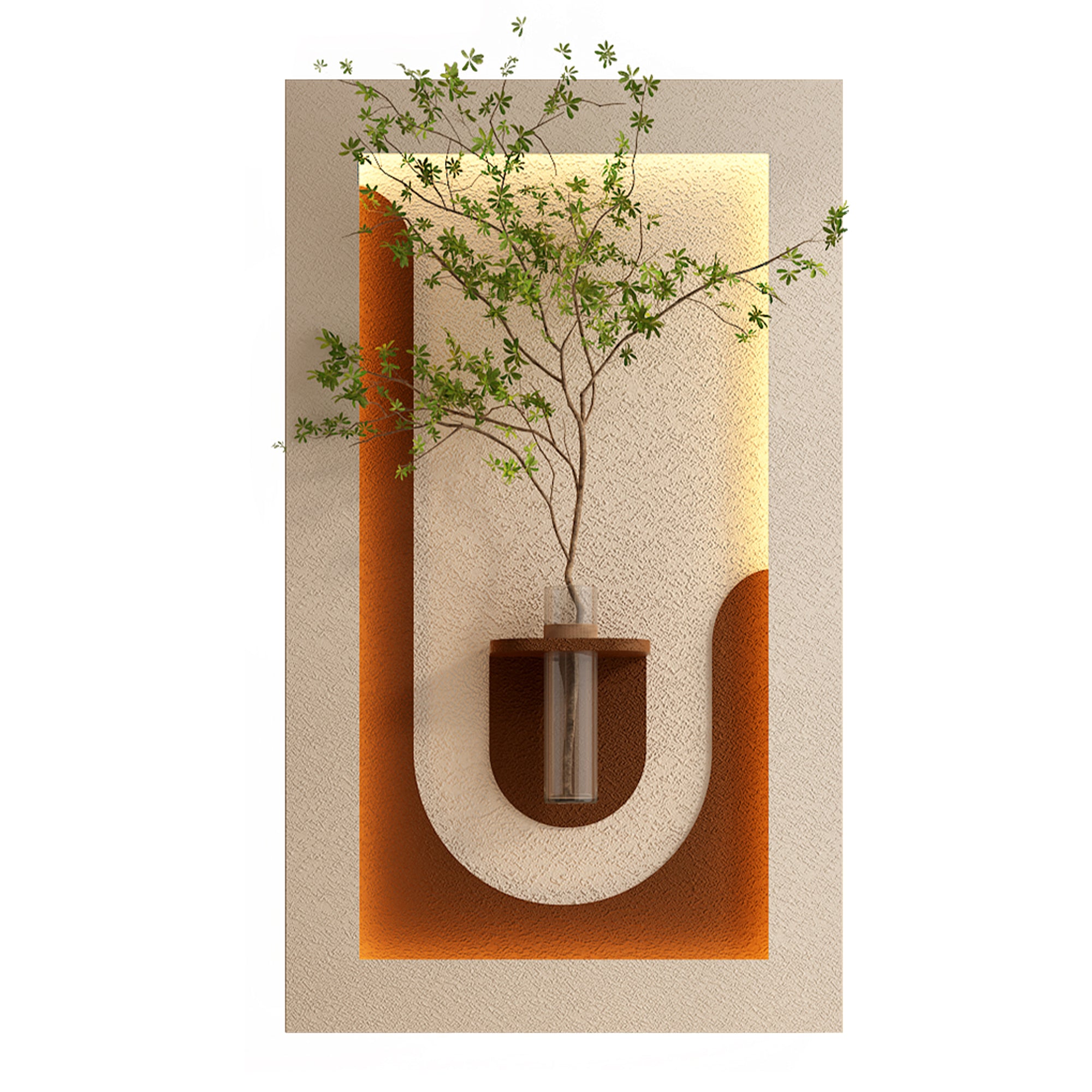 LED Sandstone Wall Decor with Greenery & Glass Vase