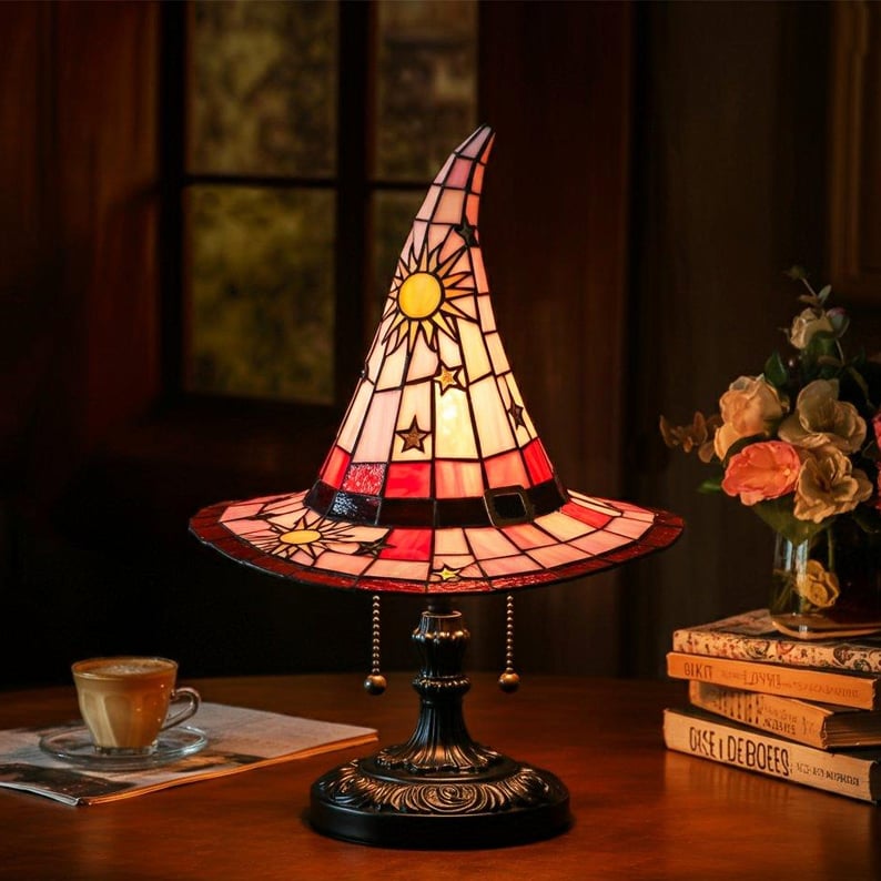 Stained Glass Witch Hat Desk Lamp