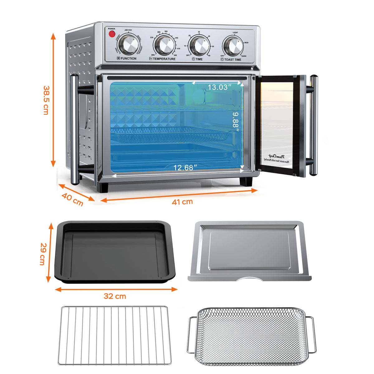 PlumChef 26QT XL French Double Door Air Fryer Convection Oven 1700W 7 Presets 7-in-1 Stainless Steel