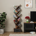 9-Tier Tree Bookshelf with Drawer – Rustic Brown, MDF