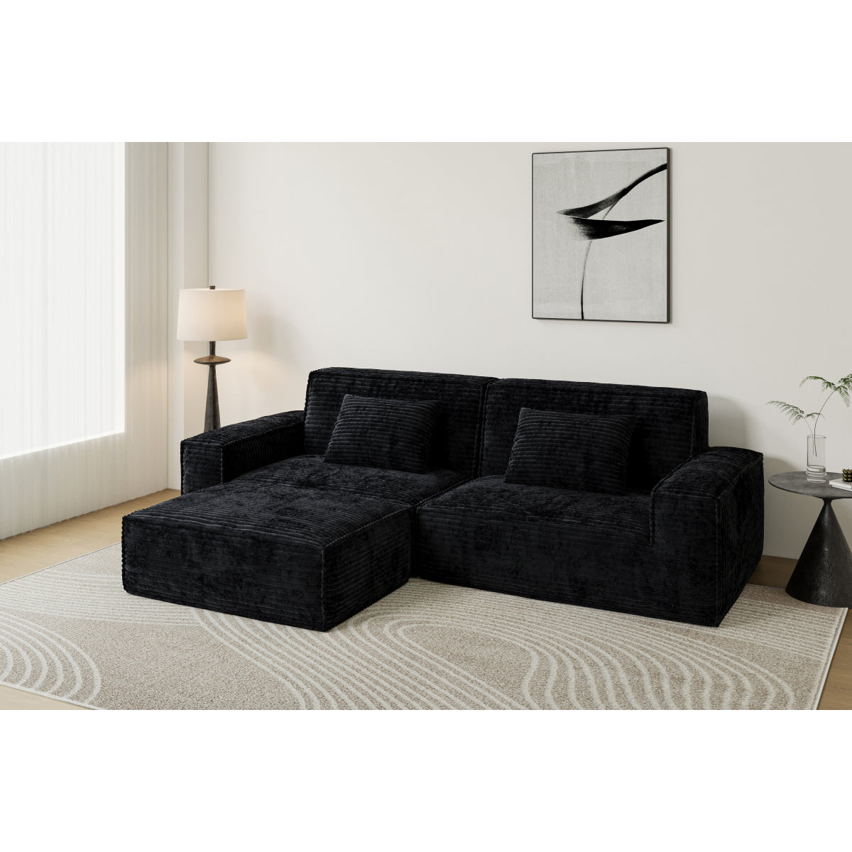 106.3 inch Striped Compression Chaise Longue Sofa