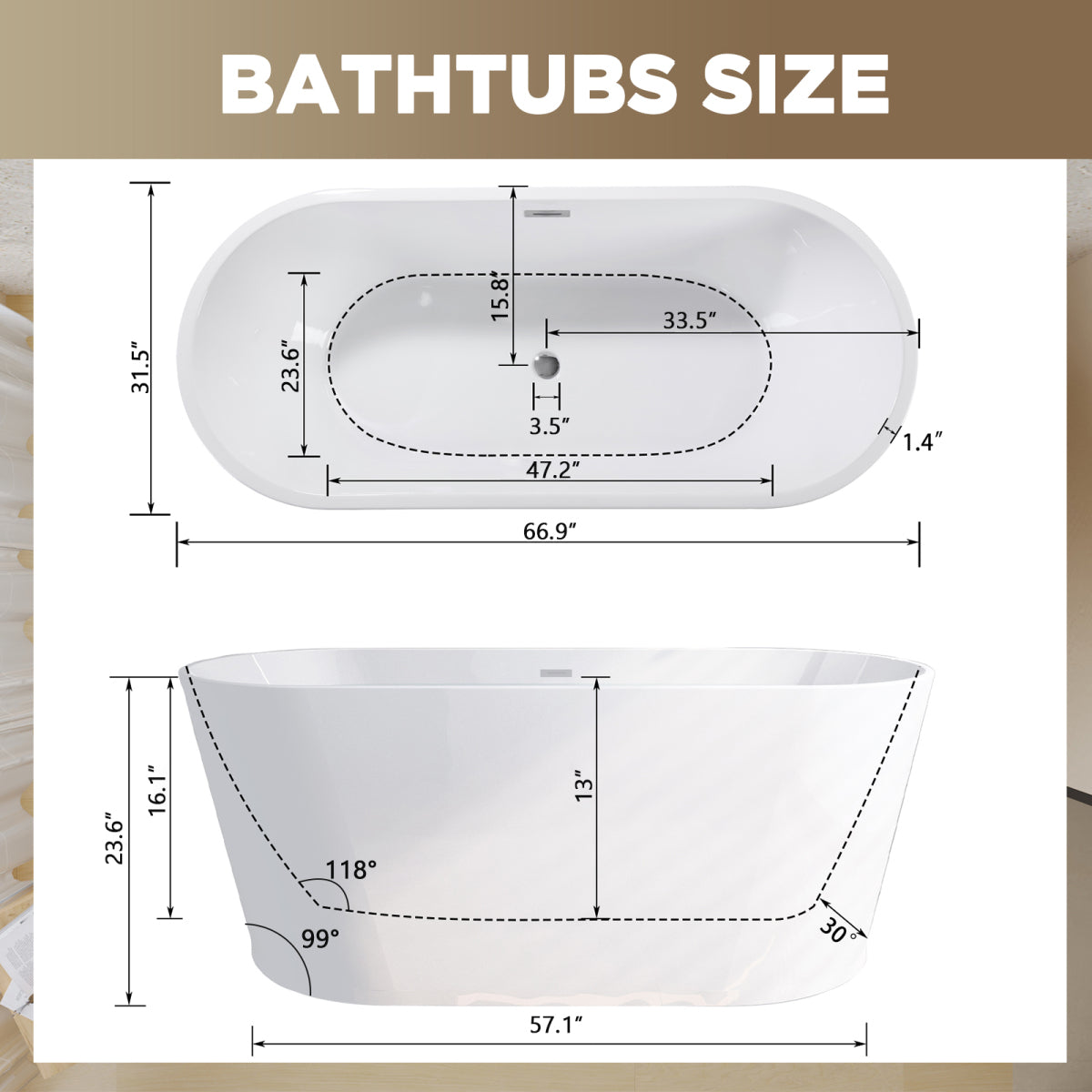 67" Glossy Acrylic Freestanding Tub