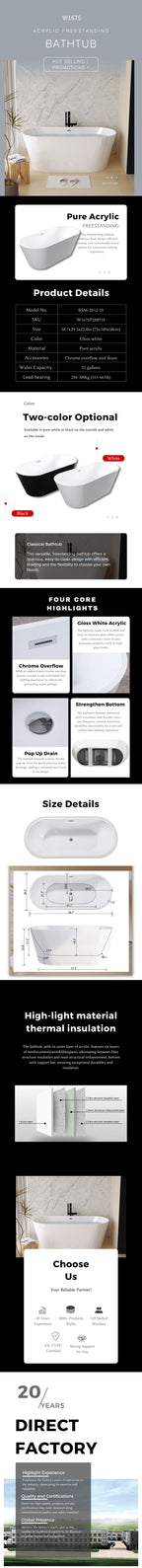 59" Glossy White Freestanding Tub