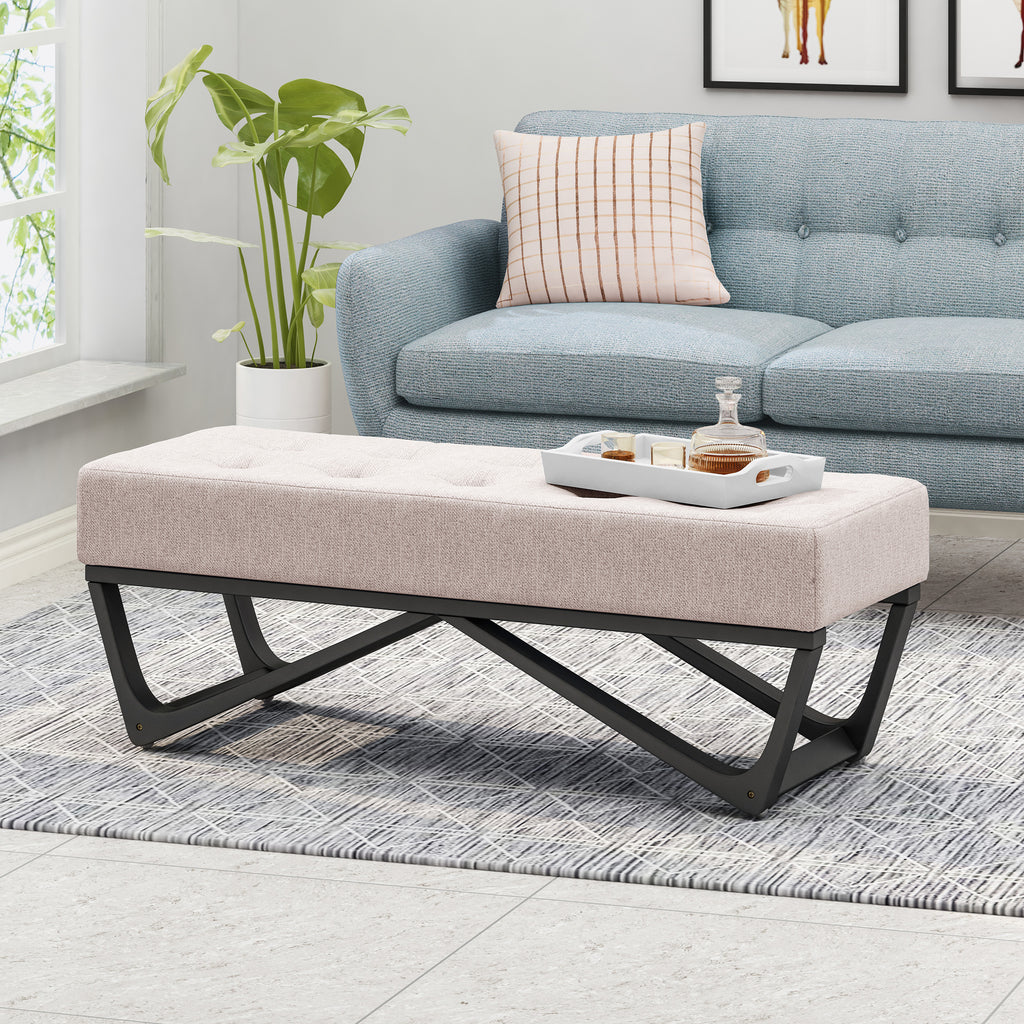 Modern Geometric Bentwood Ottoman in Beige