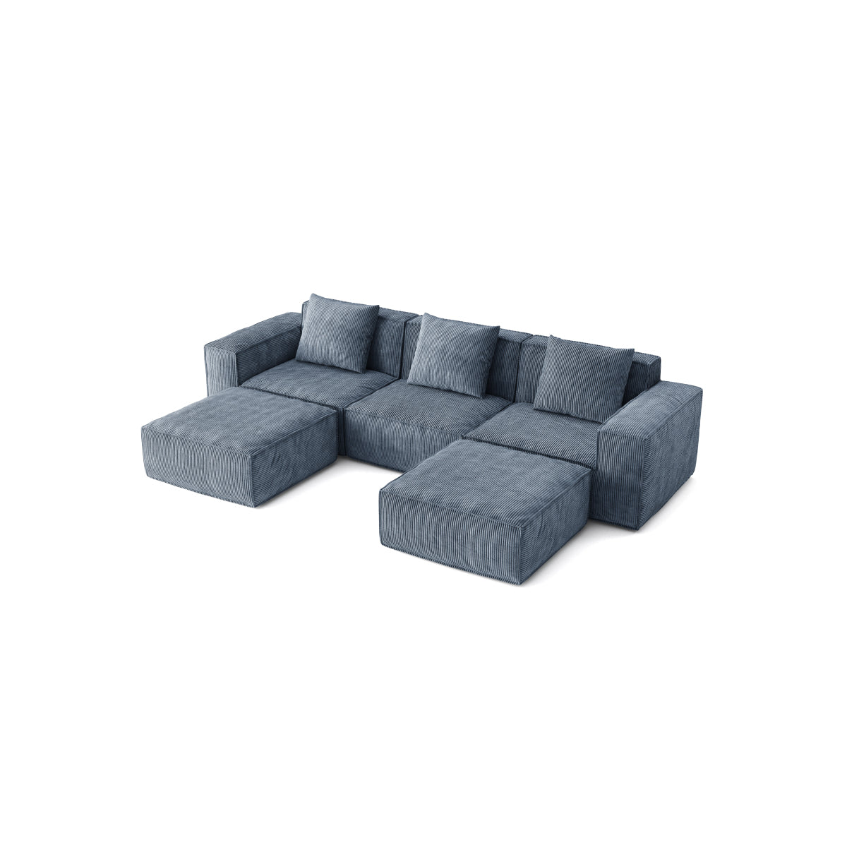 ShineHome 118 Inch Modular Sofa Bed Gray Corduroy Cloud Velvet Fabric With Flexible Configuration And Two Footrests