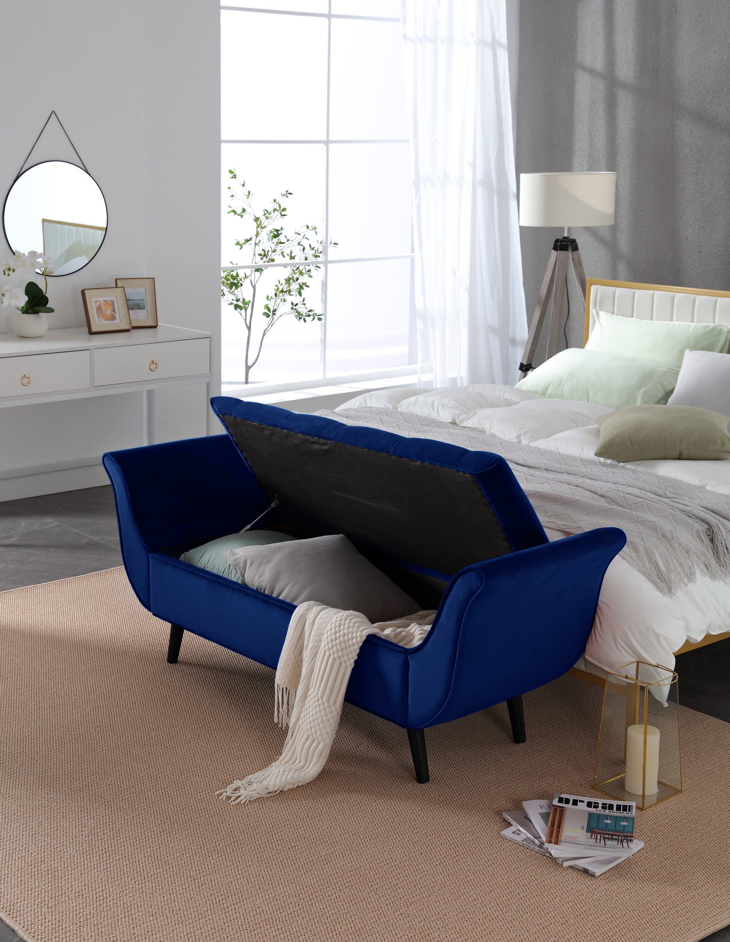 Vintage Tufted 65-inch Long Bench in Navy