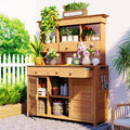 Tall Garden Potting Bench 65.7" - Natural Wood with Hutch Storage
