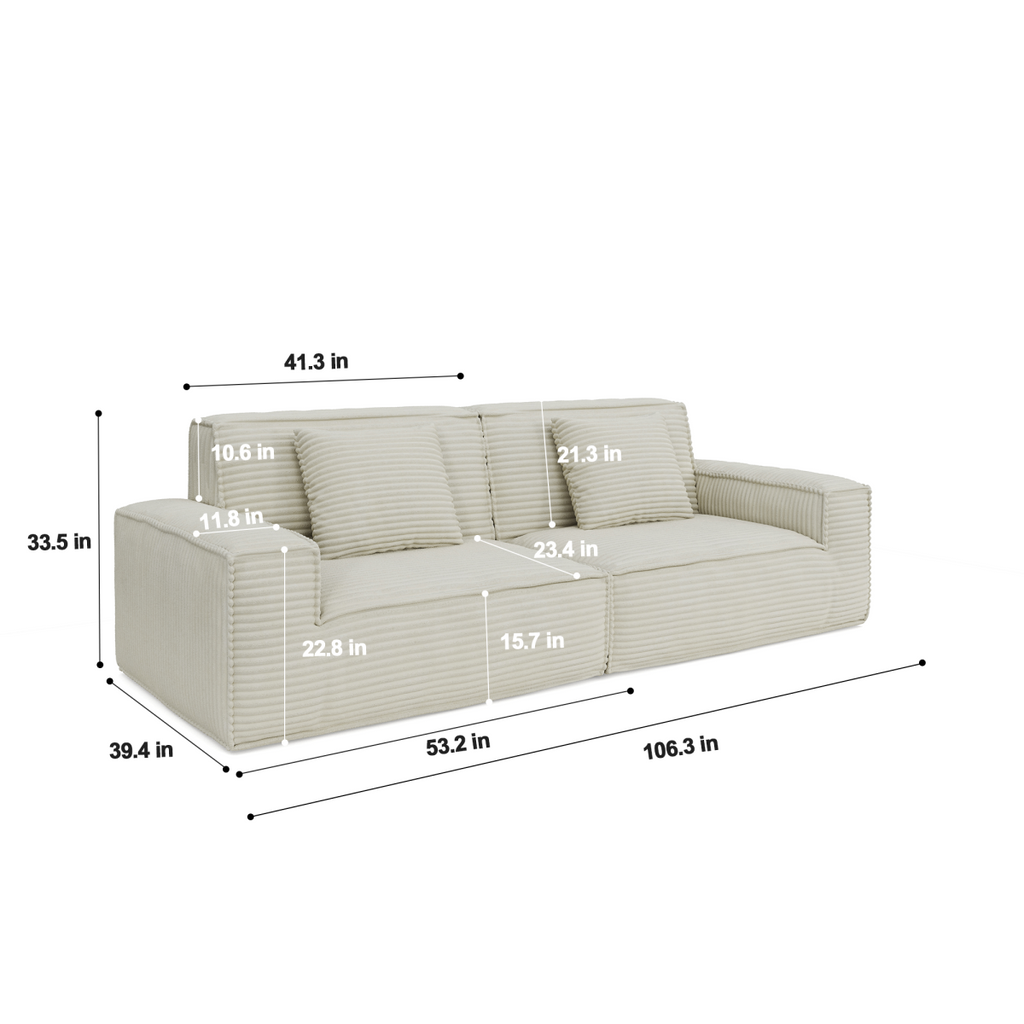 106.3" Large Striped Fabric Sofa, Modern & Cozy Living Room/Bedroom Furniture