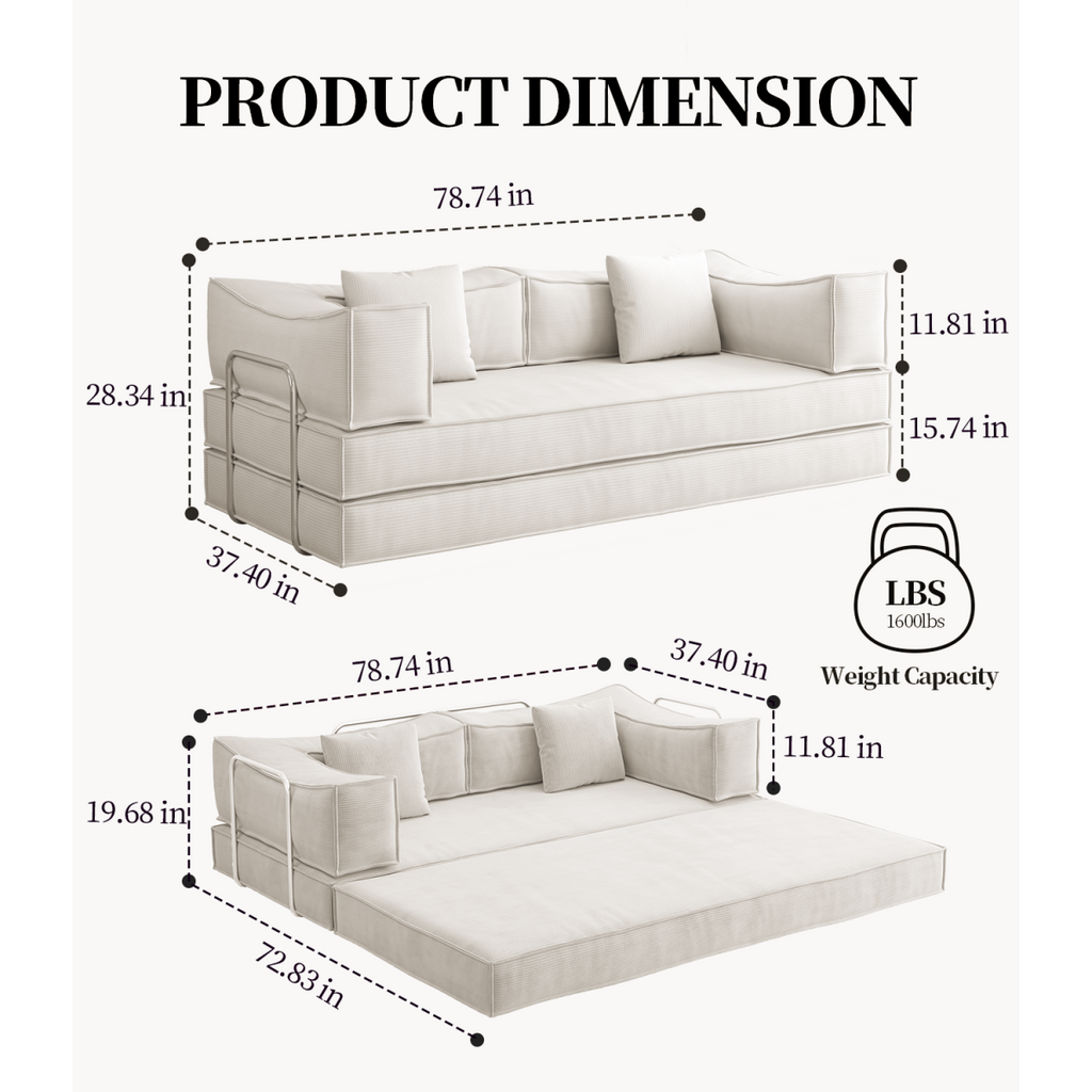 78.8inch  Modular sofa, convertible pudding block sofa, floor-standing sofa bed with armrests and comfortable sofa bed, compression sofa for living