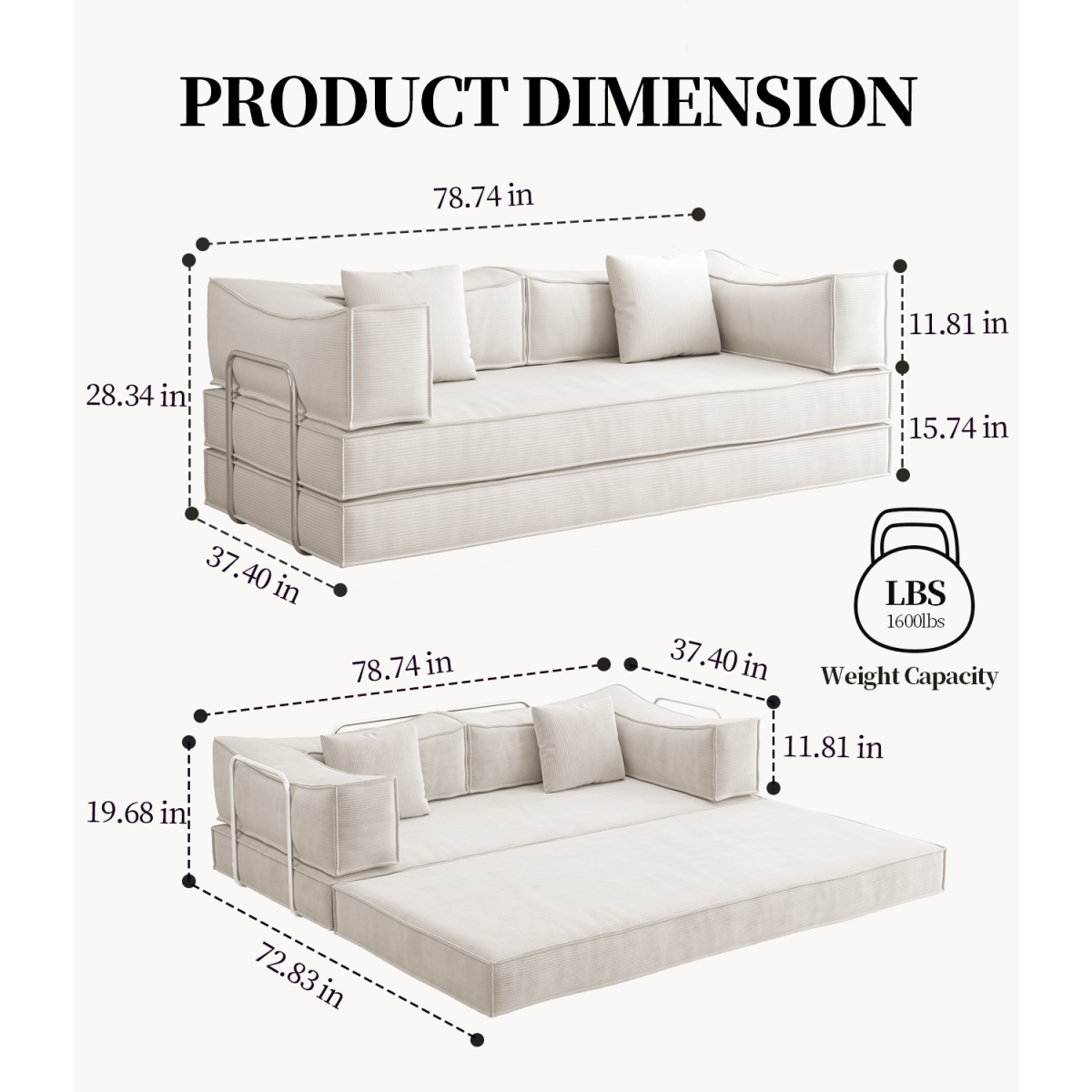 78.8inch  Modular sofa, convertible pudding block sofa, floor-standing sofa bed with armrests and comfortable sofa bed, compression sofa for living