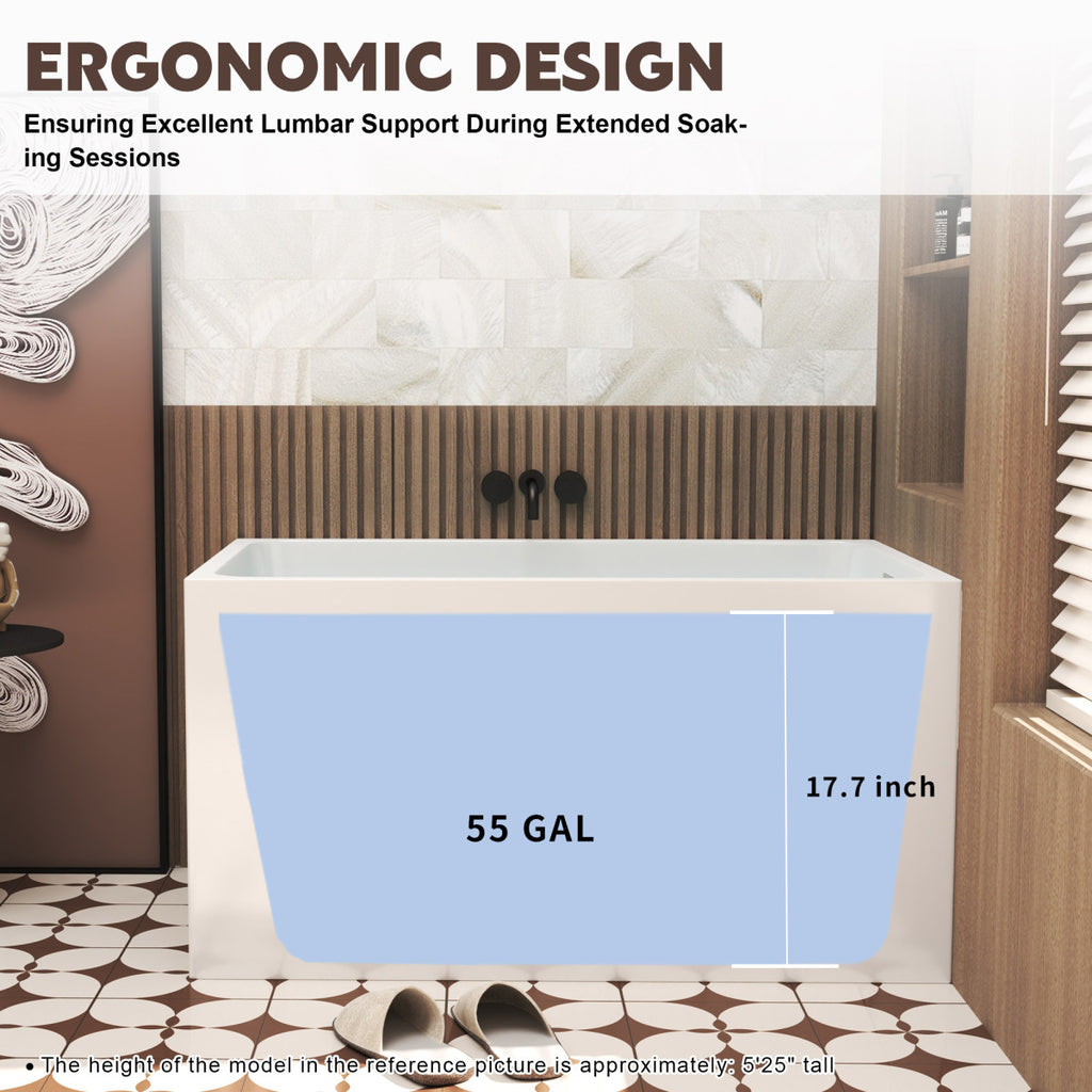 47" Acrylic Freestanding Bathtub ,Spacious rectangle Shape, Gloss White Finish, Chrome Overflow & Pop-Up Drain CUPC Certificate