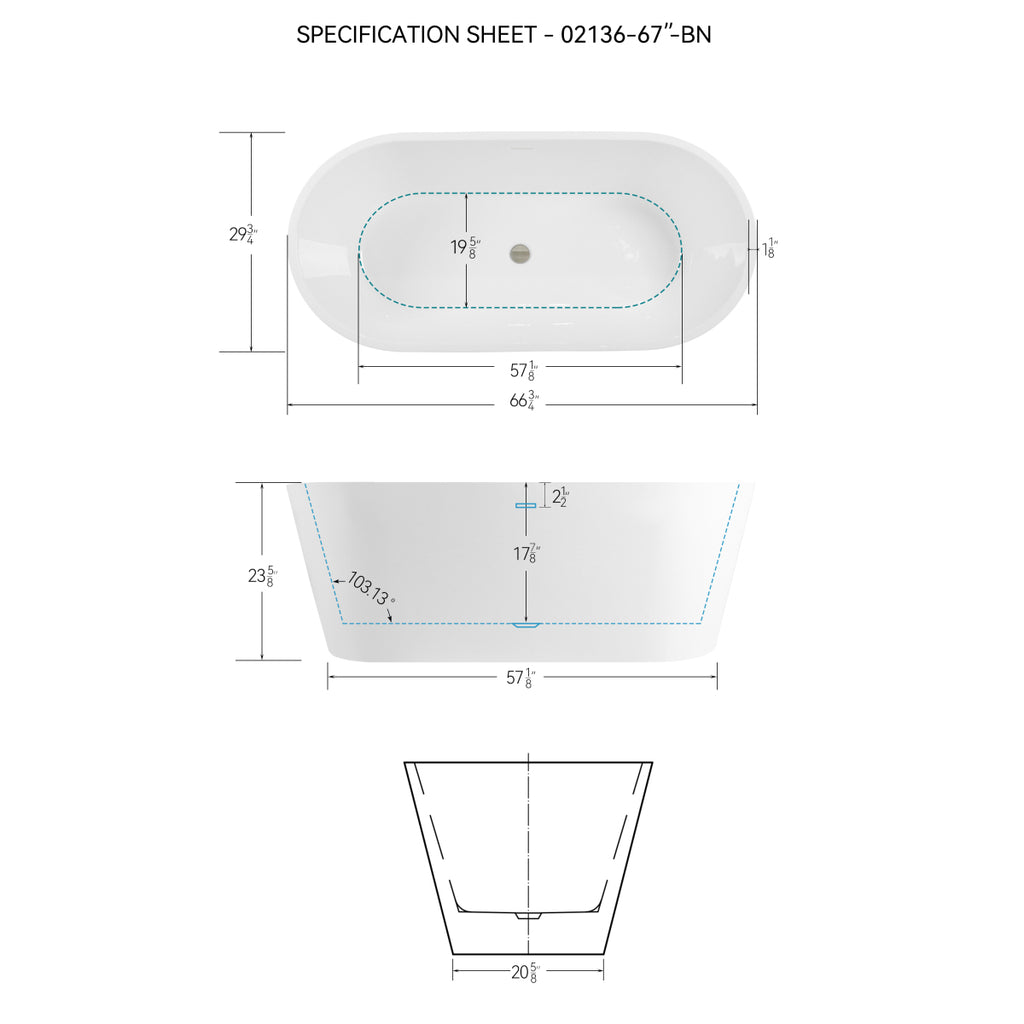 Luxury Modern 67'' Soaking Bathtub