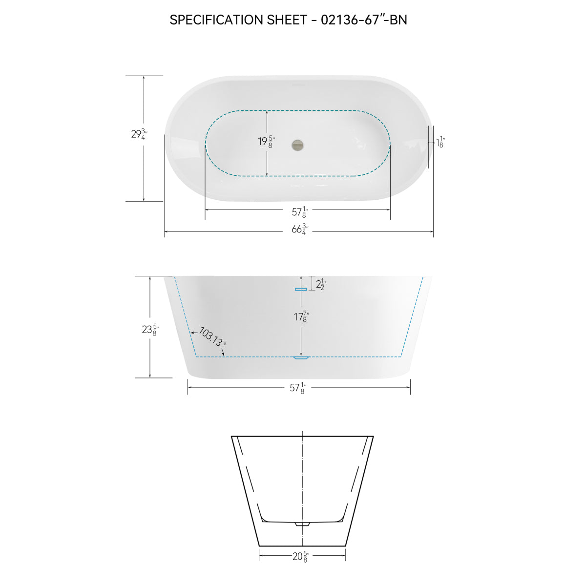 Luxury Modern 67'' Soaking Bathtub
