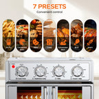 PlumChef 26QT XL French Double Door Air Fryer Convection Oven 1700W 7 Presets 7-in-1 Stainless Steel