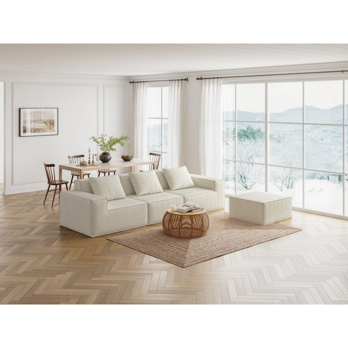 118-inch modular sofa can be converted into an oversized sofa bed Free conversion sofa set flexible configuration, soft corduroy cloud velvet fabric