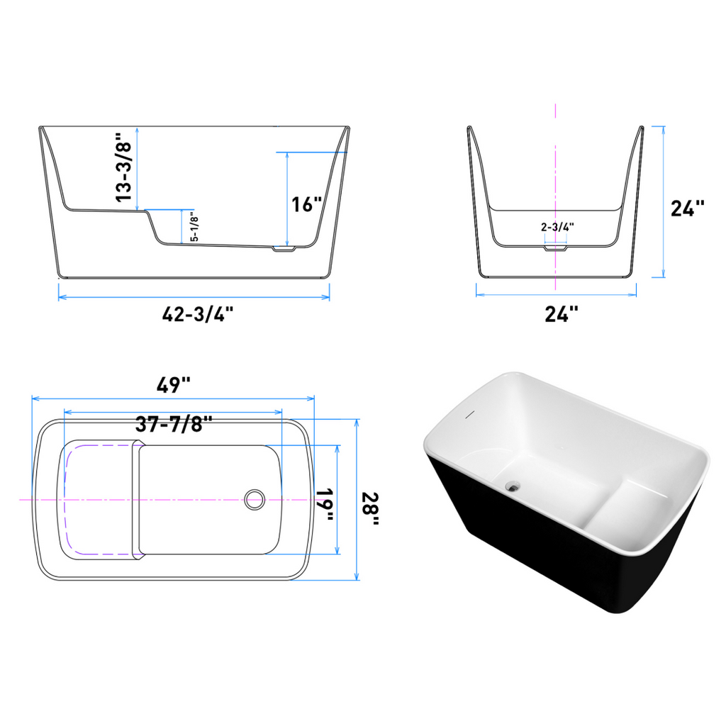 Luxury Square Japanese Soaking Bathtub