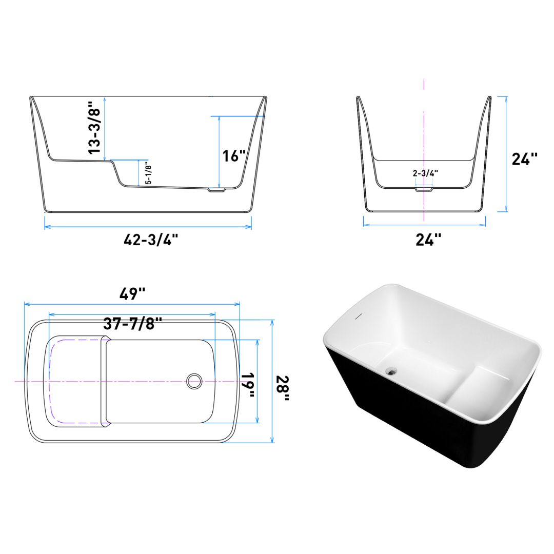 Luxury Square Japanese Soaking Bathtub