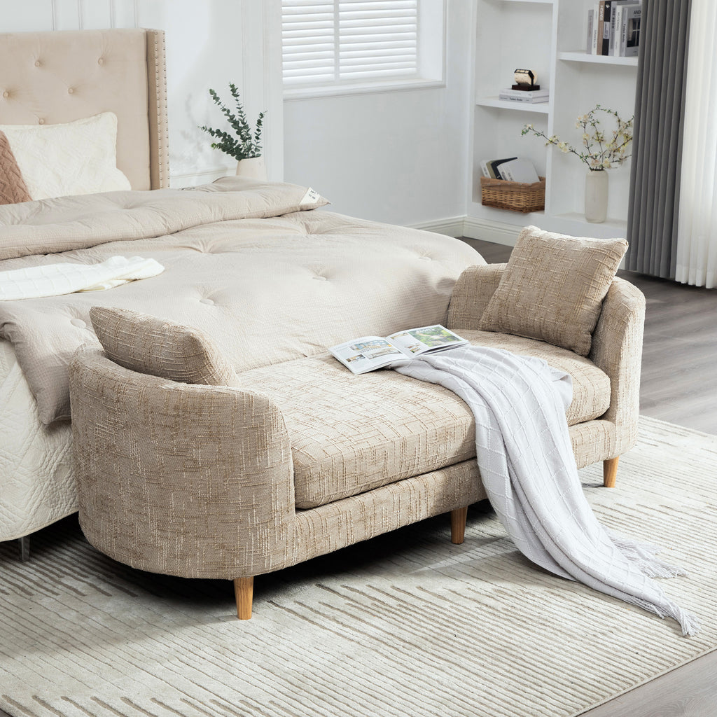 77.17" Wide Modern Upholstered End of Bed Bench in Wheat Chenille