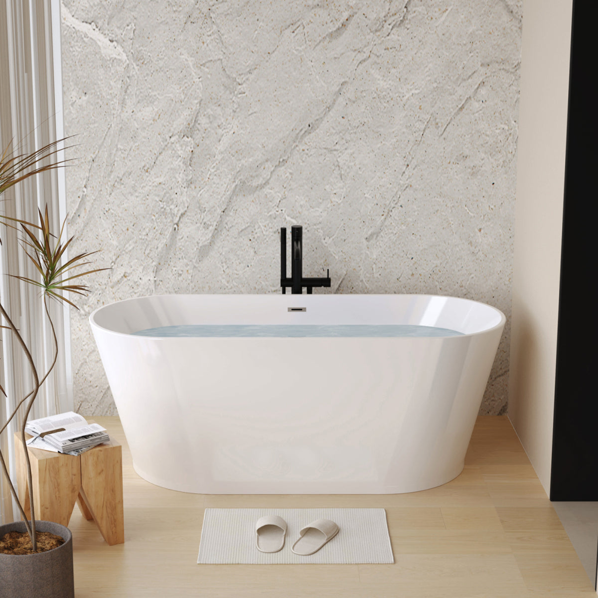55-inch Glossy White Soaking Tub