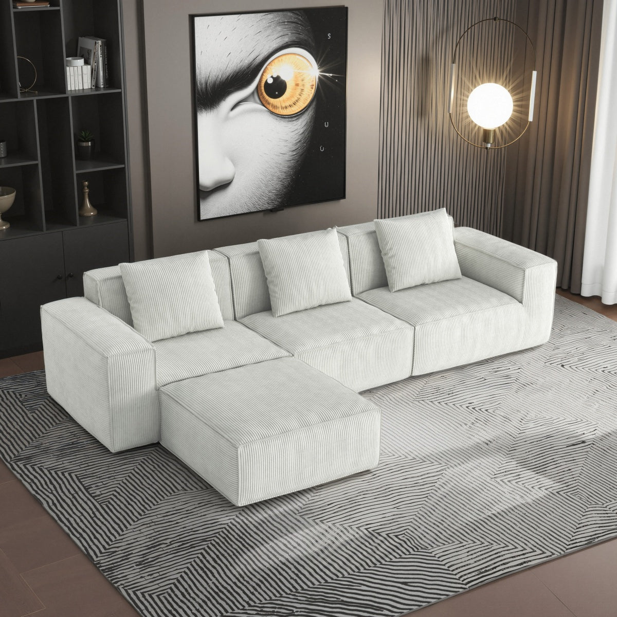 118-inch modular sofa can be converted into an oversized sofa bed Free conversion sofa set flexible configuration, soft corduroy cloud velvet fabric