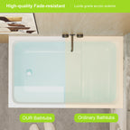 43" Acrylic Freestanding Bathtub with seat: Spacious rectangle Shape, Gloss White Finish, Chrome Overflow & Pop-Up Drain